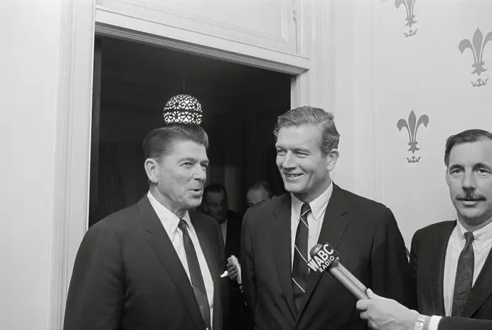 Framed Print : Ronald Reagan Speaking with John Lindsay Framed Print : Ronald Reagan Speaking with John Lindsay