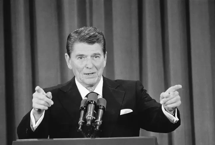 Framed Print : Ronald Reagan Speaking at News Conference