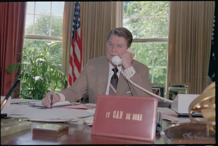 Framed Print : Ronald Reagan Speaking on Phone Framed Print : Ronald Reagan Speaking on Phone