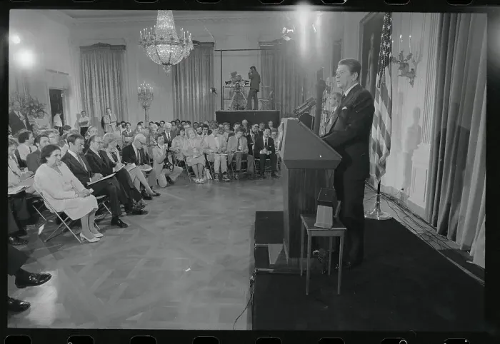 Framed Print : Ronald Reagan Speaking at Podium Framed Print : Ronald Reagan Speaking at Podium