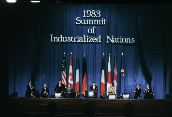 Framed Print : Ronald Reagan Speaking at Summit