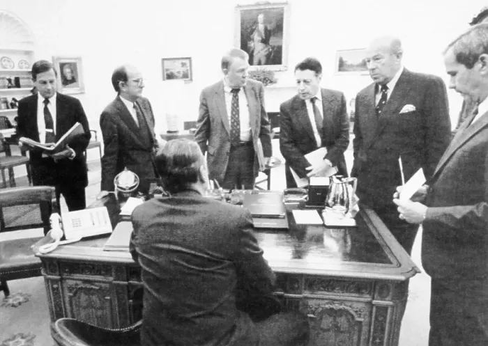 Framed Print : Ronald Reagan and Staff in His Office Framed Print : Ronald Reagan and Staff in His Office
