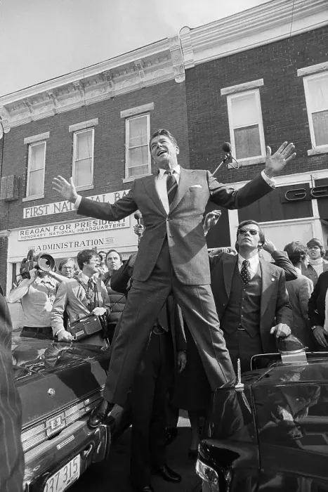 Framed Print : Ronald Reagan Standing Above a Crowd Framed Print : Ronald Reagan Standing Above a Crowd