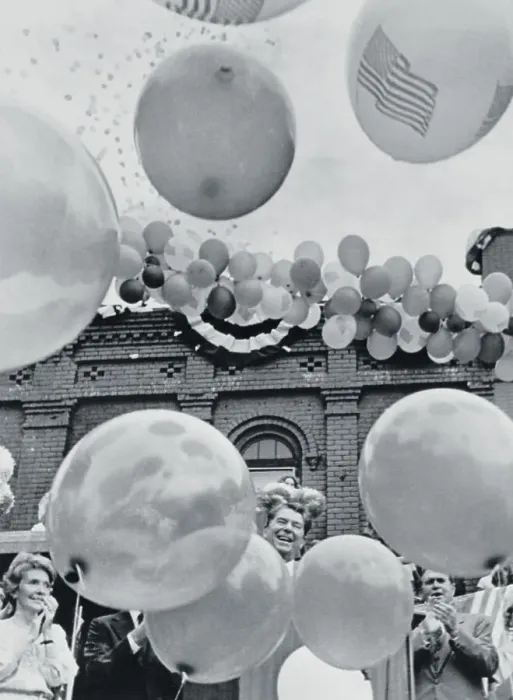 Framed Print : Ronald Reagan Surrounded by Balloons Framed Print : Ronald Reagan Surrounded by Balloons