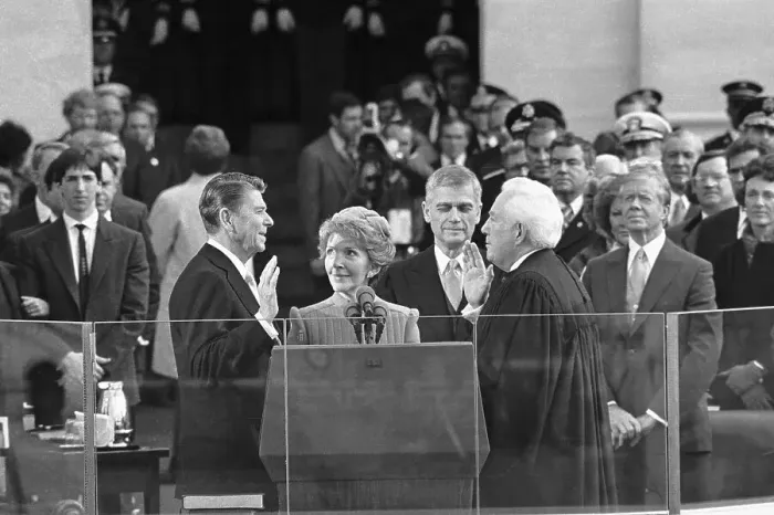 Framed Print : Ronald Reagan Sworn in at Inauguration Framed Print : Ronald Reagan Sworn in at Inauguration