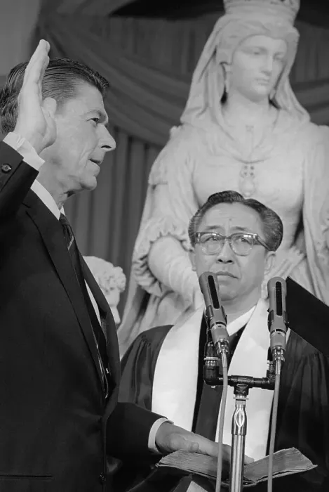 Framed Print : Ronald Reagan Taking Oath Framed Print : Ronald Reagan Taking Oath