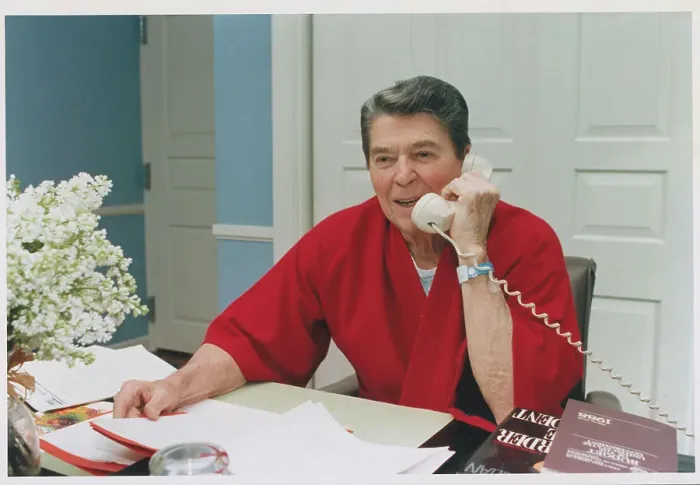 Framed Print : Ronald Reagan Talking on Telephone Framed Print : Ronald Reagan Talking on Telephone