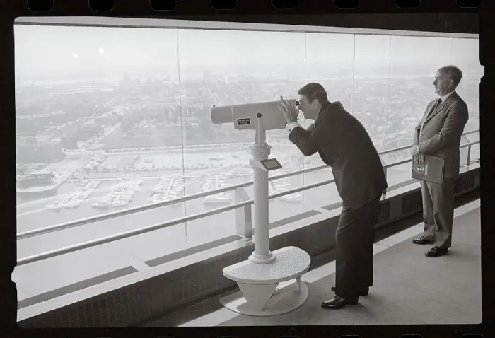 Framed Print : Ronald Reagan Using Telescope from Rooftop