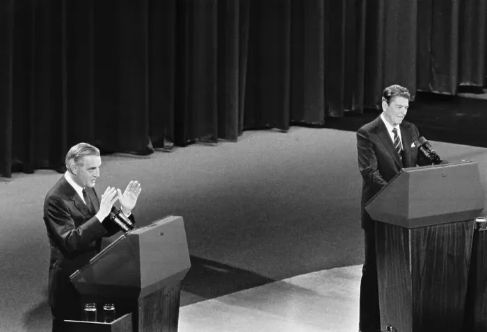 Framed Print : Ronald Reagan and Walter Mondale Debating Framed Print : Ronald Reagan and Walter Mondale Debating
