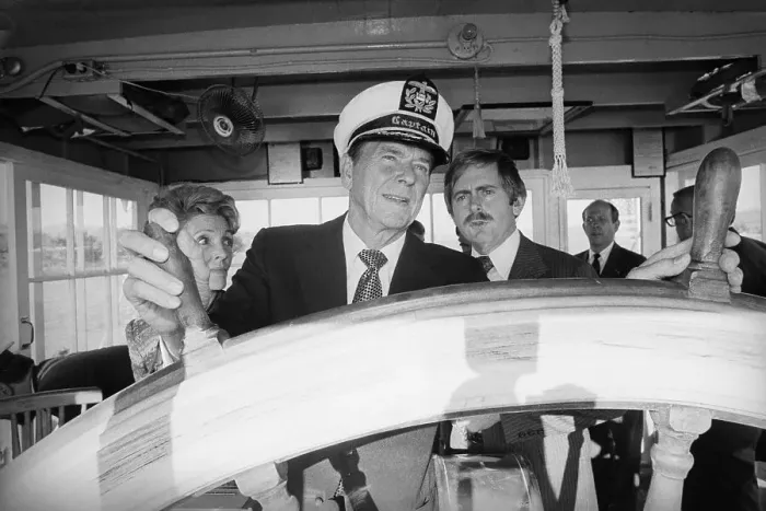 Framed Print : Ronald Reagan Wearing Captains Hat Framed Print : Ronald Reagan Wearing Captains Hat