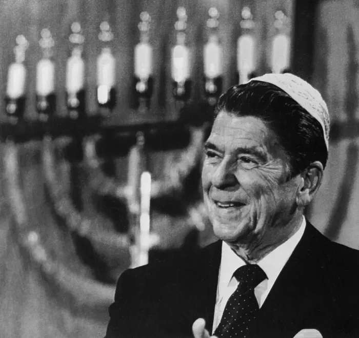 Framed Print : Ronald Reagan Wearing Jewish Cap Framed Print : Ronald Reagan Wearing Jewish Cap