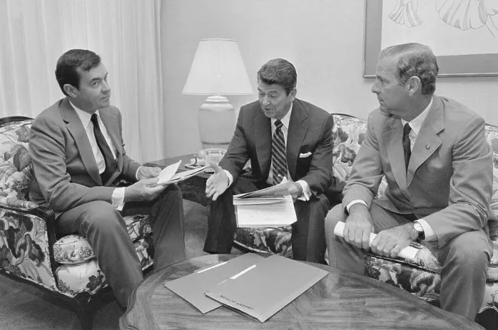 Framed Print : Ronald Reagan with William Clark and Jim Baker Framed Print : Ronald Reagan with William Clark and Jim Baker