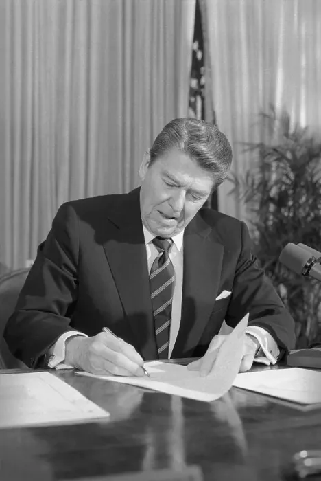 Framed Print : Ronald Reagan Writing at Desk Framed Print : Ronald Reagan Writing at Desk