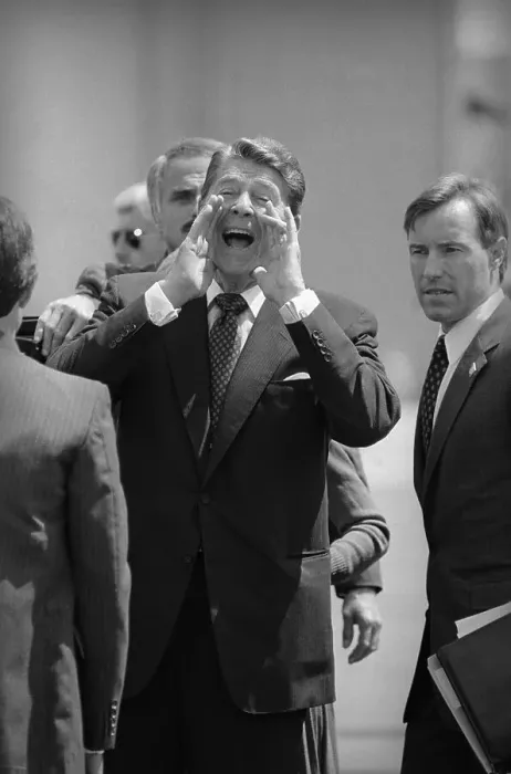Framed Print : Ronald Reagan Yelling to Reporters Framed Print : Ronald Reagan Yelling to Reporters