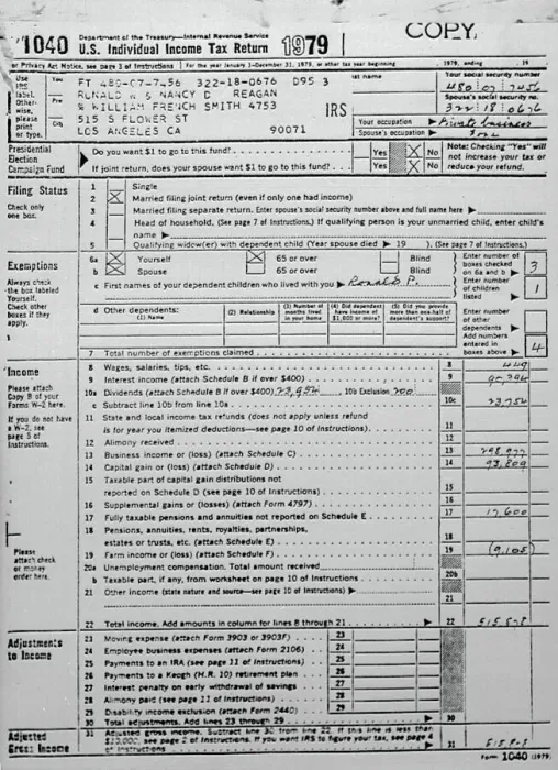 Framed Print : Ronald Reagan's Income Tax Form Framed Print : Ronald Reagan's Income Tax Form