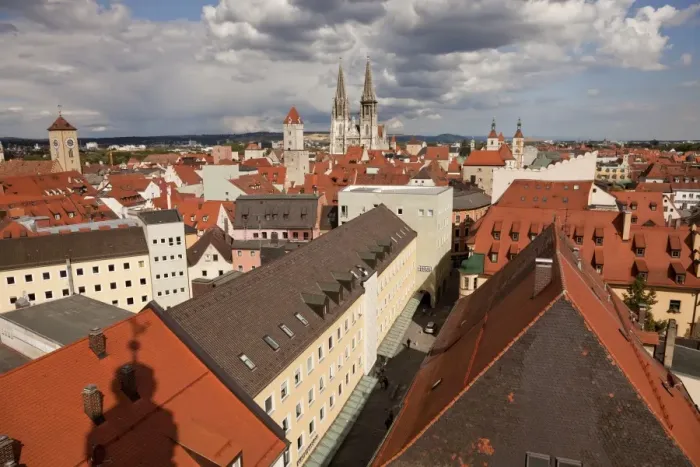 Framed Print : Rooftops of the historic centre with the clock tower of Old Town Hall and Regensburg Cathedral, Regensburg, Bavaria, Germany Framed Print : Rooftops of the historic centre with the clock tower of Old Town Hall and Regensburg Cathedral, Regensburg, Bavaria, Germany