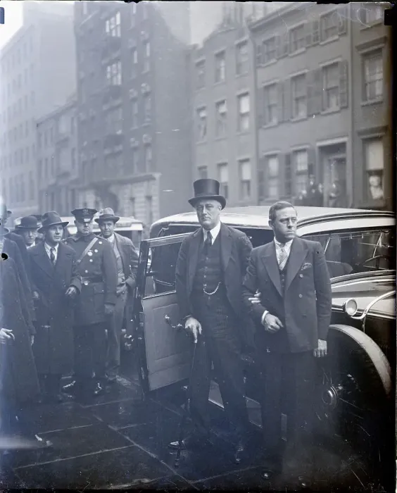 Framed Print : Roosevelt Being Assisted Getting Out of Car-Arriving at John Voorhis Funeral Framed Print : Roosevelt Being Assisted Getting Out of Car-Arriving at John Voorhis Funeral