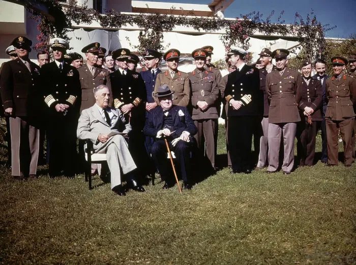 Framed Print : Roosevelt and Churchill at Morocco with Staff Framed Print : Roosevelt and Churchill at Morocco with Staff