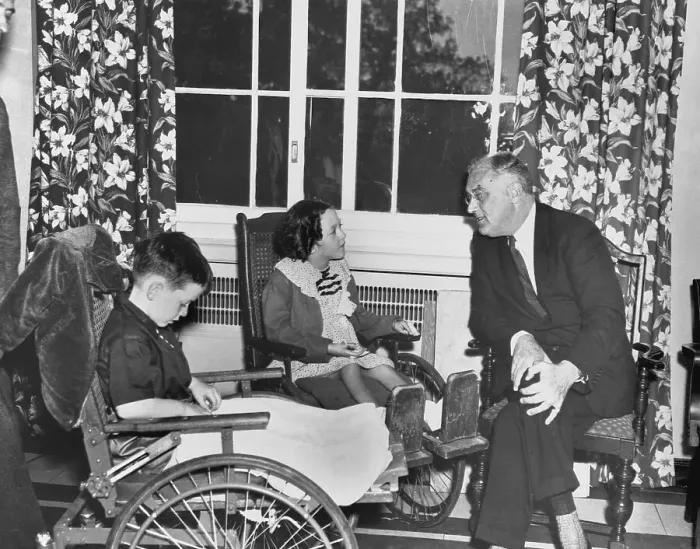 Framed Print : Roosevelt Talking to Disabled Children Framed Print : Roosevelt Talking to Disabled Children
