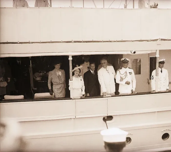 Framed Print : Roosevelts W / Royalty At Rail Of Yacht Framed Print : Roosevelts W / Royalty At Rail Of Yacht