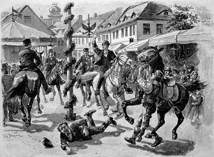 Framed Print : Rooster Riding in the Mark, Harvest Festival in the Villages of East Havel Land, Germany, 1889, Historic, digitally restored reproduction of an 18th century original, exact original date unknown Framed Print : Rooster Riding in the Mark, Harvest Festival in the Villages of East Havel Land, Germany, 1889, Historic, digitally restored reproduction of an 18th century original, exact original date unknown