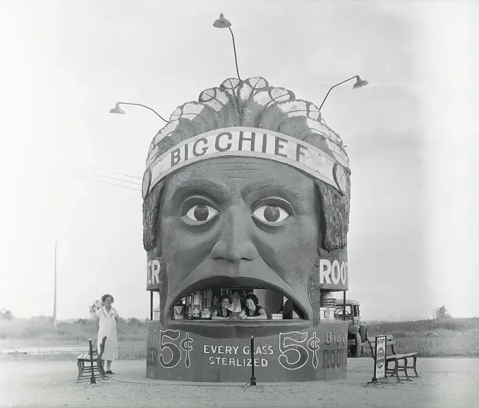Framed Print : Root Beer Stand Shaped Like Indian Chief's Head Framed Print : Root Beer Stand Shaped Like Indian Chief's Head