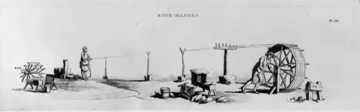 Framed Print : Rope-Yard. circa 1802: Rope-makers spin and comb fibres of hemp