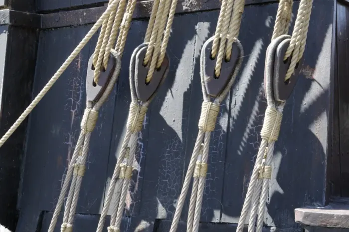 Framed Print : Ropes and pulleys on a ship Framed Print : Ropes and pulleys on a ship