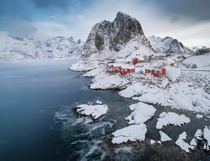 Framed Print : Rorbuer fishermen's cabins on the snowy fjord, village view of the fishing village Hamnoy, Hamnoeya, Moskenesoey, Nordland, Lofoten, Norway Framed Print : Rorbuer fishermen's cabins on the snowy fjord, village view of the fishing village Hamnoy, Hamnoeya, Moskenesoey, Nordland, Lofoten, Norway