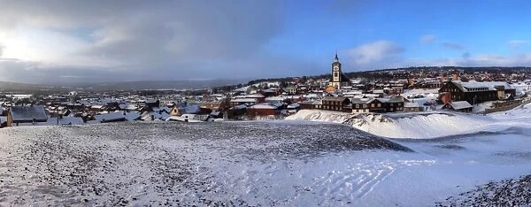 Roros mining town winter snowy panorama
