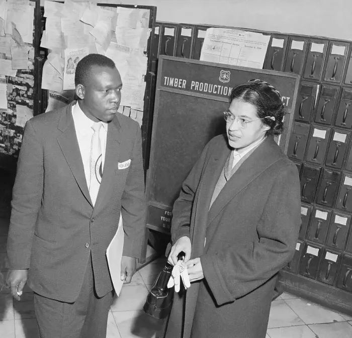 Framed Print : Rosa Parks Leaving with Attorney Langford Framed Print : Rosa Parks Leaving with Attorney Langford