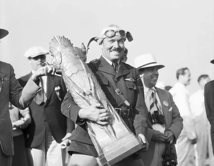 Framed Print : Roscoe Turner with Aircraft Trophy Framed Print : Roscoe Turner with Aircraft Trophy