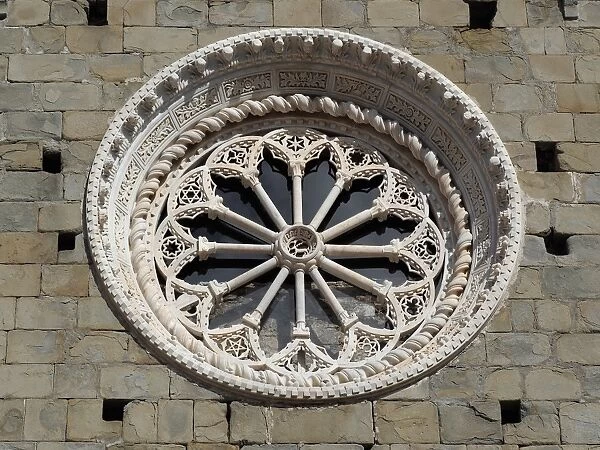 Rose Window, Main Facade Of Saint Peter Church, Corniglia, Cinque Terre National Park, Italy