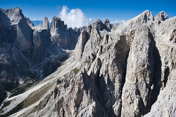 Rosengarten Group, Vajolettuerme mountain, Gran Croh, Rosengartenspitze mountain, Dolomites, Trentino, Italy