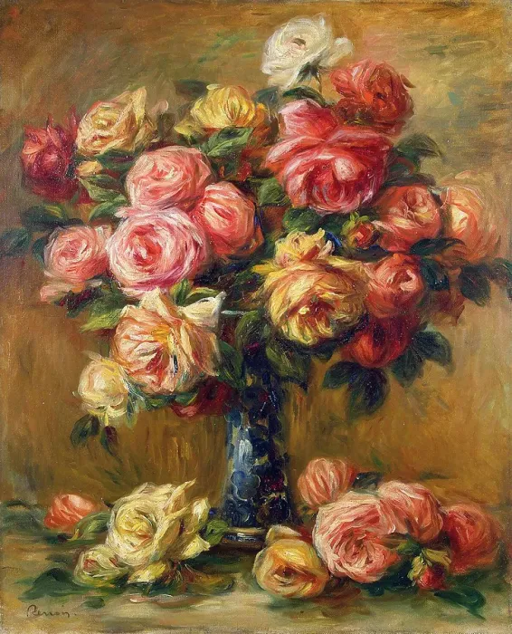 Framed Print : Roses in a Vase, c1910. Artist: Pierre-Auguste Renoir