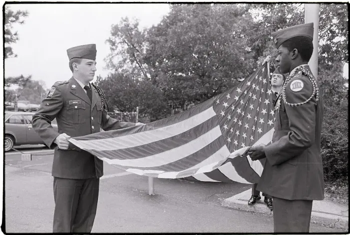 Framed Print : ROTC Members Practice Folding Flag Framed Print : ROTC Members Practice Folding Flag