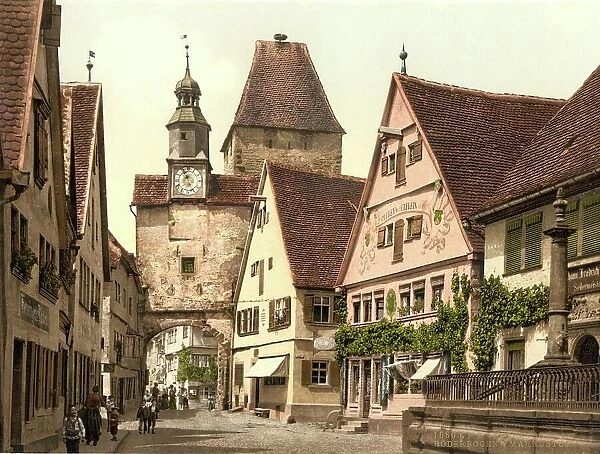 Rothenburg ob der Tauber, Bavaria, Germany, Historic, digitally restored reproduction of a photochromic print from the 1890s