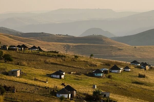 Round huts in the countryside, Xhosa village, Wild Coast, Eastern Cape, South Africa, Africa