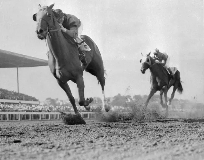 Framed Print : Rounders Chasing Whirlaway Down Track