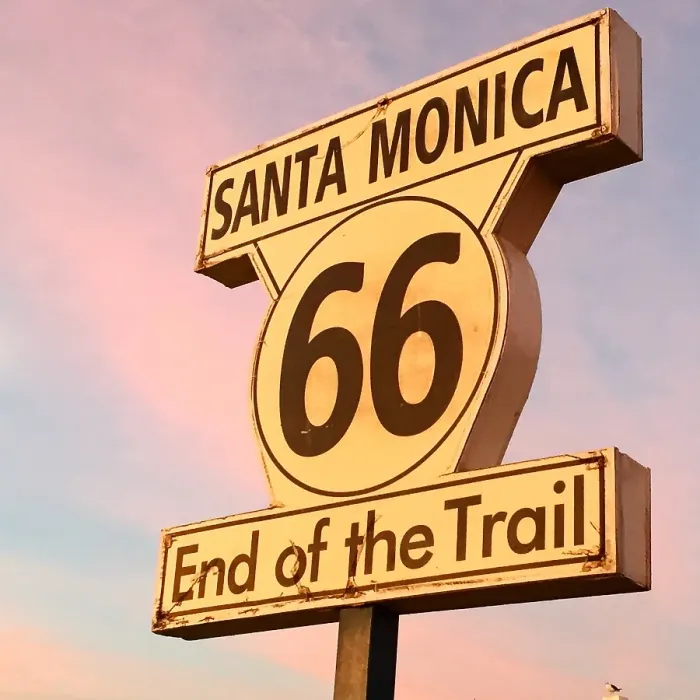 Framed Print : Route 66 End of Trail Sign in Santa Monica sunset Framed Print : Route 66 End of Trail Sign in Santa Monica sunset