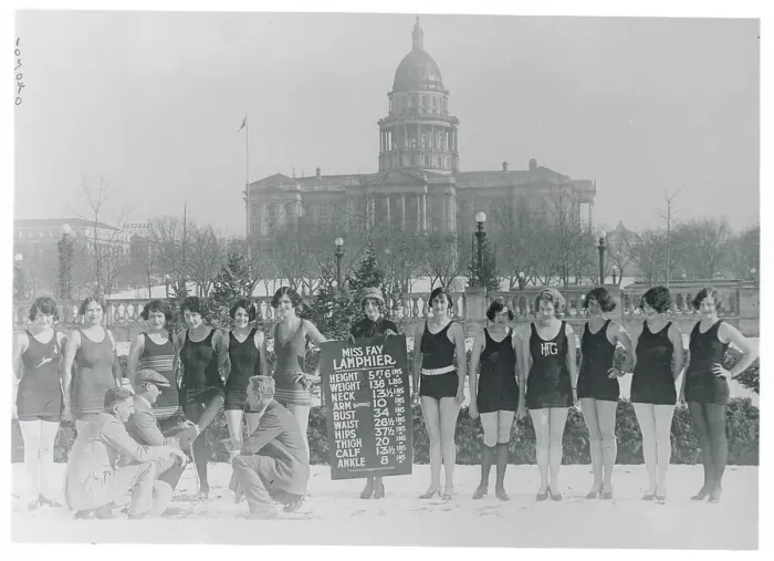 Framed Print : Row of Young Women Posing in Swimwear Framed Print : Row of Young Women Posing in Swimwear