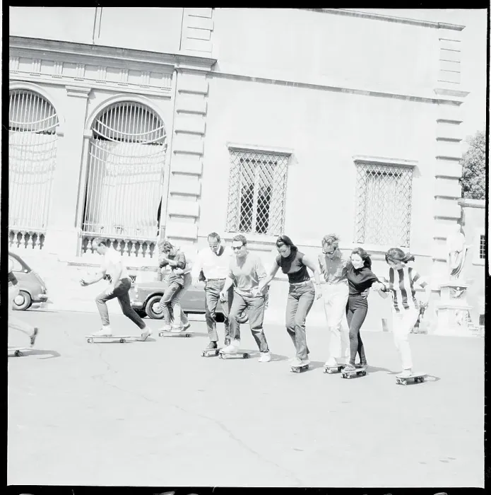 Framed Print : Row Of Youths On Skateboards Framed Print : Row Of Youths On Skateboards