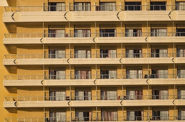Rows of balconies on a building, Torremolinos, Malaga province, Andalusia, Spain