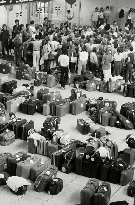 Framed Print : Rows of Stranded Passengers Baggage at Airport Framed Print : Rows of Stranded Passengers Baggage at Airport