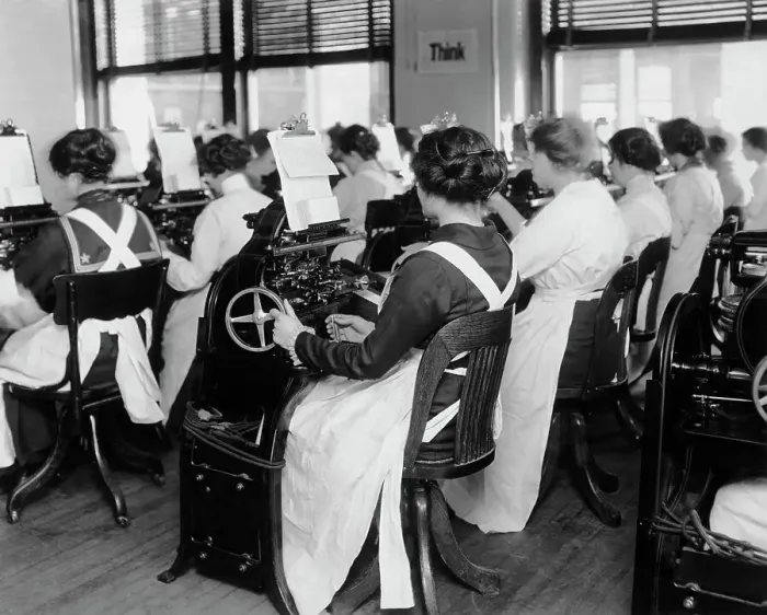 Framed Print : Rows Of Women Using Graphotype Machines Framed Print : Rows Of Women Using Graphotype Machines