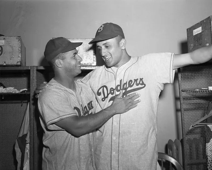 Framed Print : Roy Campanella And Don Newcombe Embrace