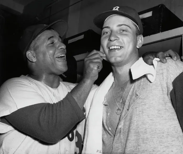 Framed Print : Roy Campanella Pinches J.Podres Cheek Framed Print : Roy Campanella Pinches J.Podres Cheek