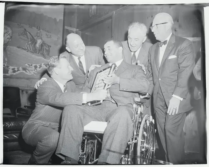 Framed Print : Roy Campanella Posing with Award and Supporters Framed Print : Roy Campanella Posing with Award and Supporters