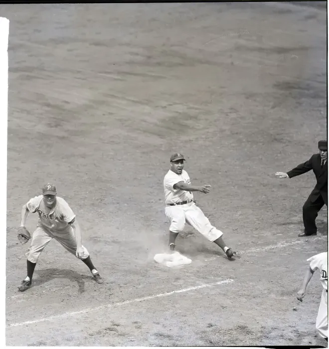 Framed Print : Roy Campanella Safe On First Base Framed Print : Roy Campanella Safe On First Base