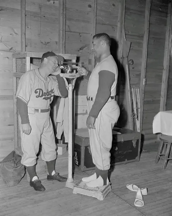 Framed Print : Roy Campanella Weighing Himself on Scale Framed Print : Roy Campanella Weighing Himself on Scale